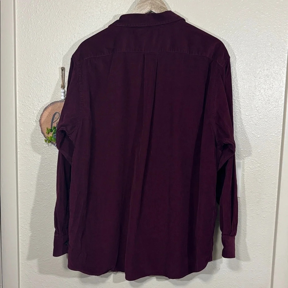Roundtree & Yorke Men's Corduroy Burgundy Button Down Shirt Size XL